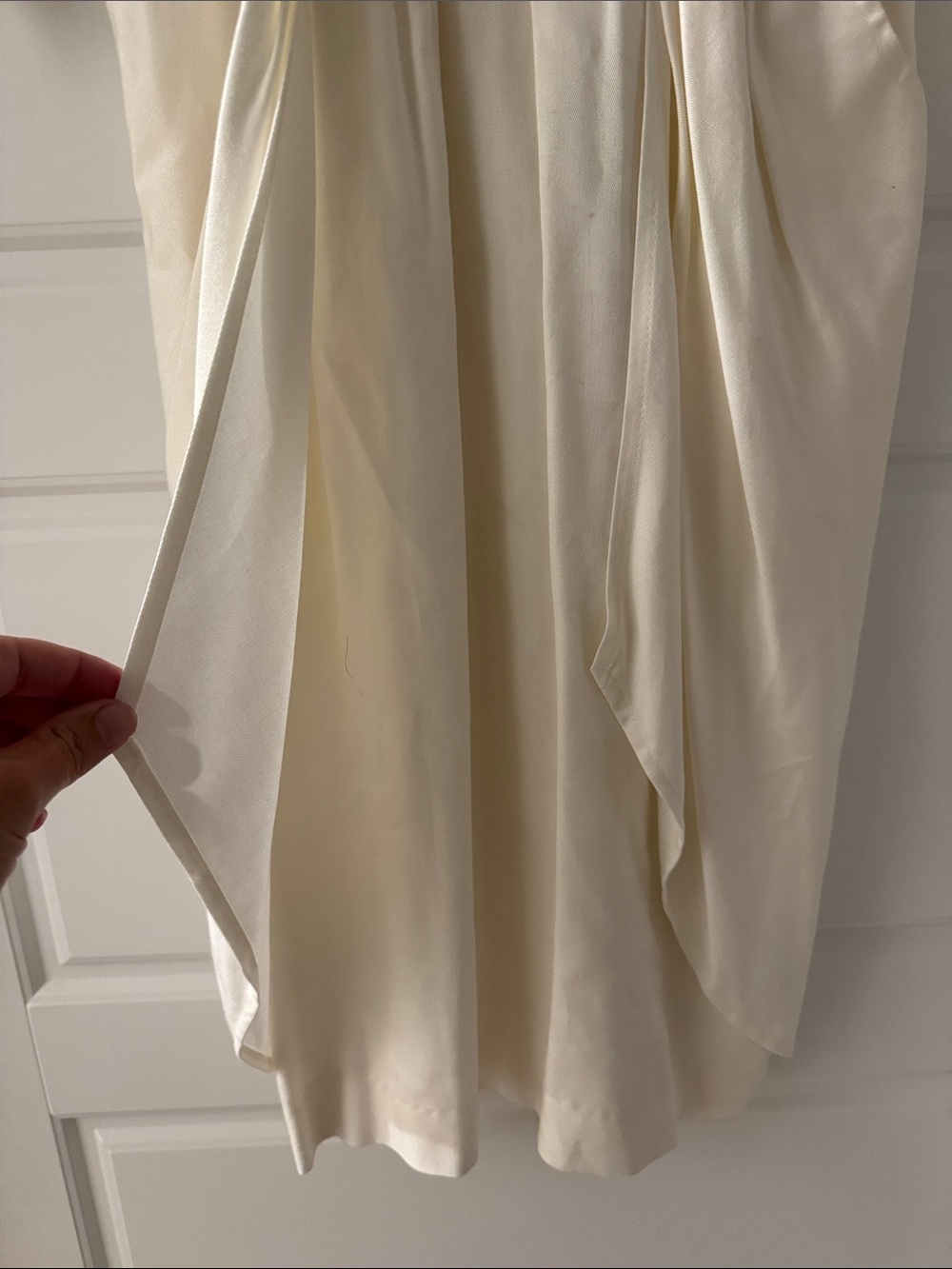 Vintage 80s Rabbit Rabbit Rabbit Designs Ivory Rayon Draped Batwing Dress 6 - Picture 8 of 11